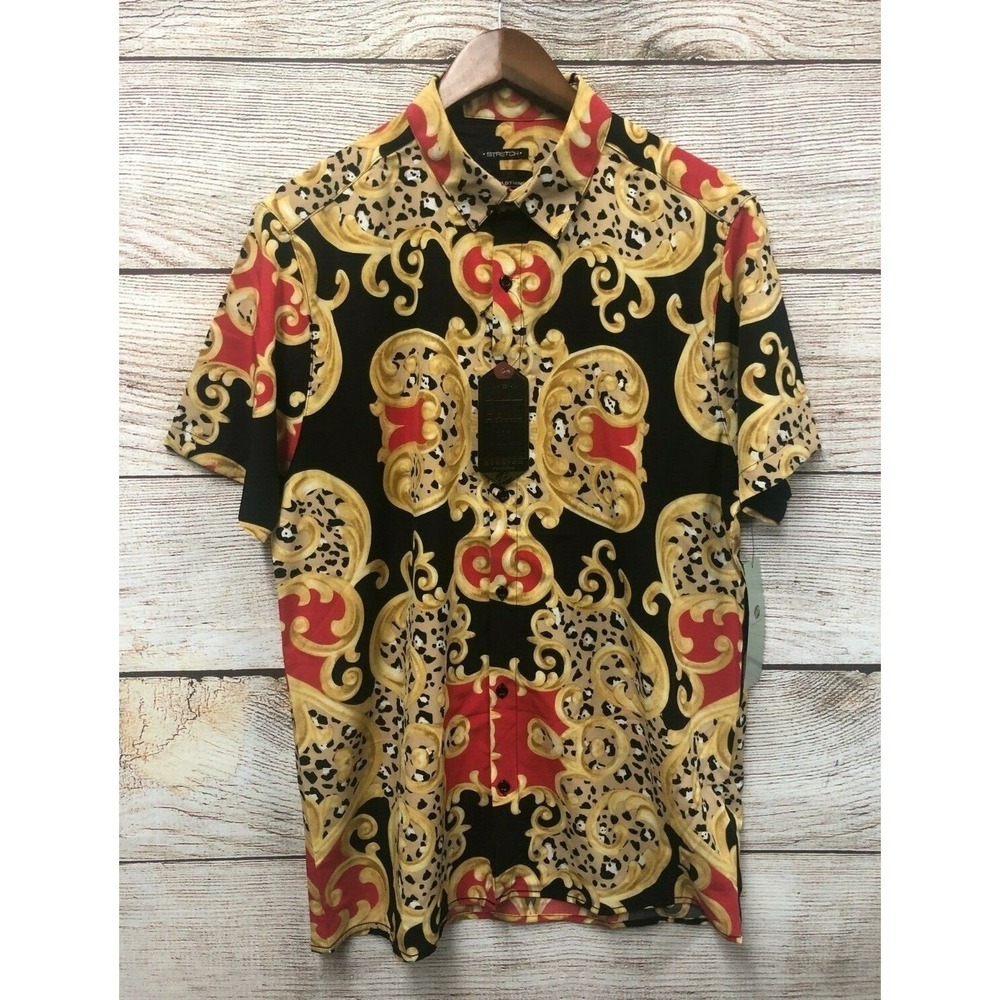 Tiger King Stretch Shirt Mens Size Large Stretch Button Down Shirt Drill Co New